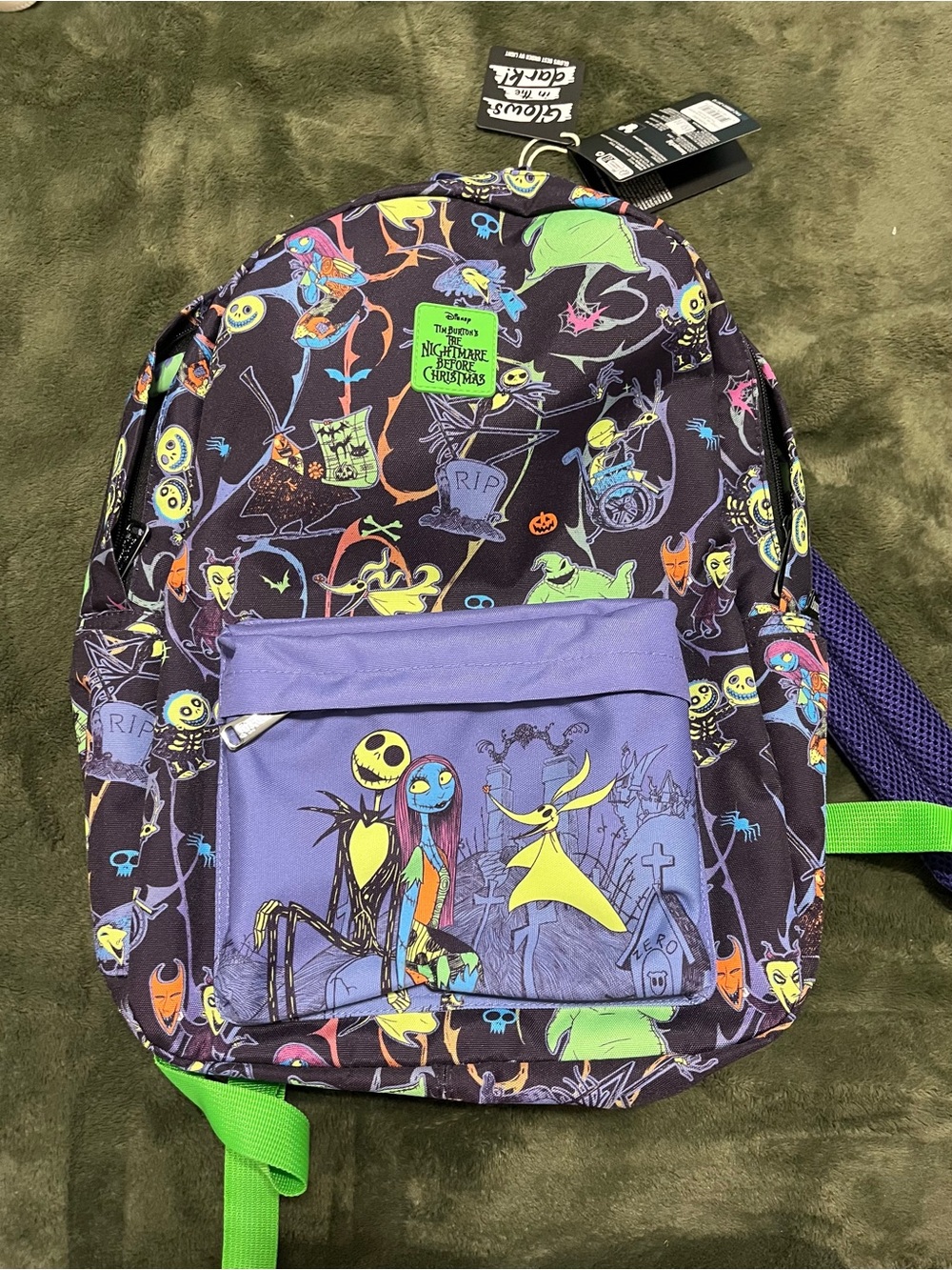 The Nightmare Before Christmas Kids Purple Backpack with Green Accents